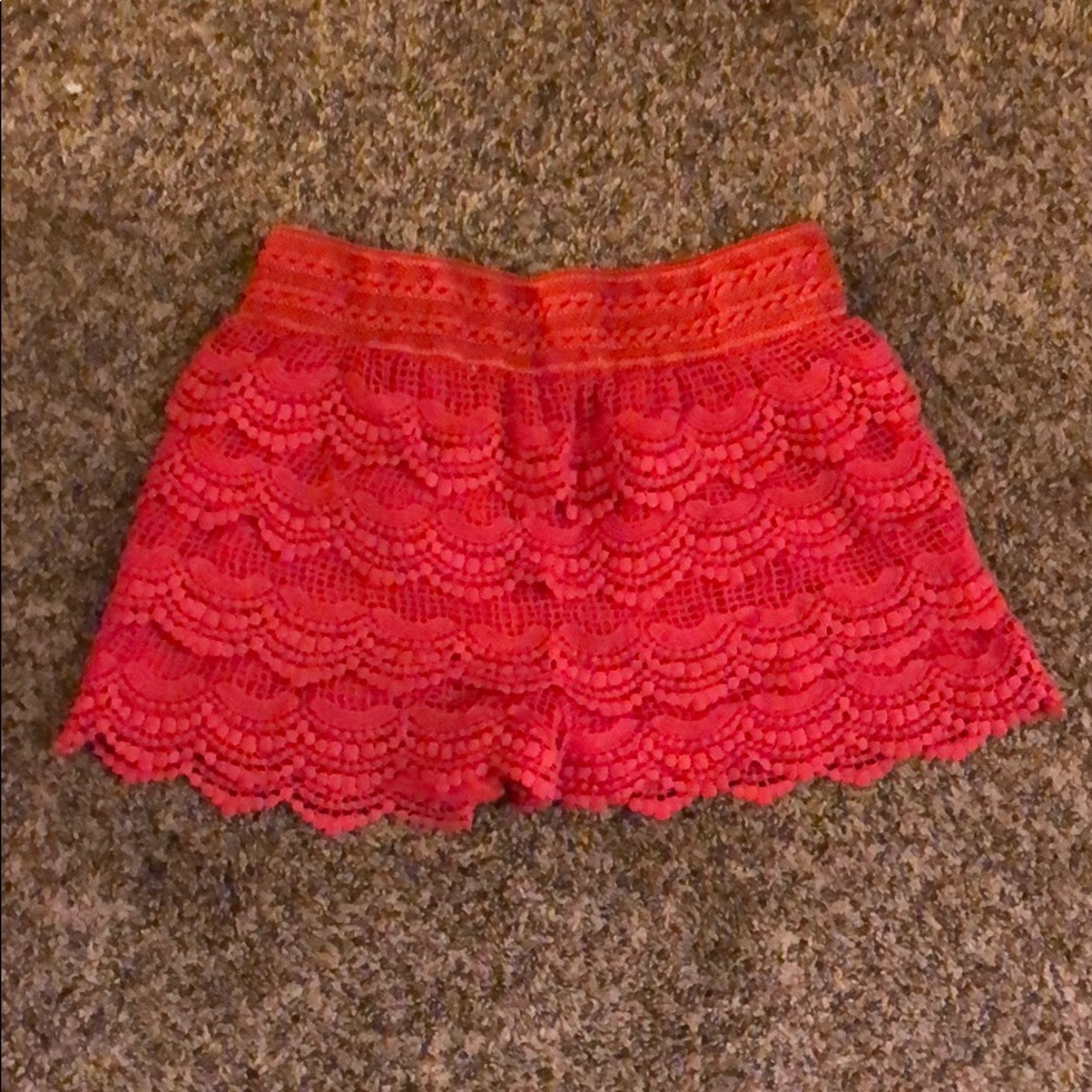 Large Justify coral ruffled shorts